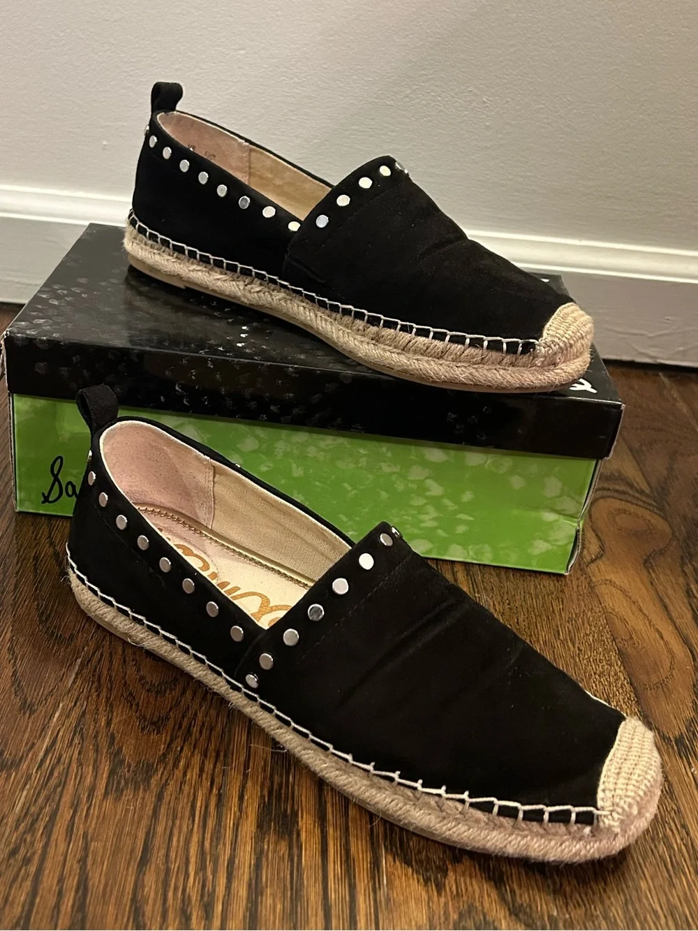 Sam Edelman Koda Black Suede Studded Espadrille Flats